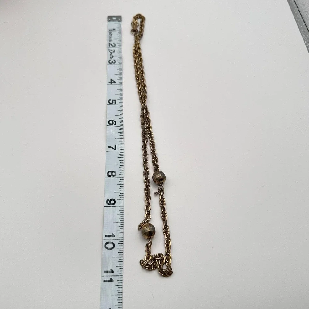Vintage 80s Gold Tone Ball Bead‎ Station Necklace Rope Chain Statement Jewelry